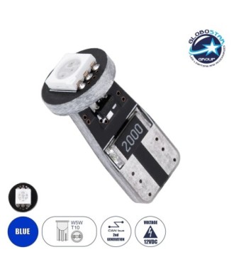 GloboStar® T10 W5W 24640 Λάμπα Αυτοκίνητου LED  2rd Generation Can-Bus Series 1xSMD5050 1.5W 120lm 120° DC 12-16V IP20 Φ1 x H2.2cm Μπλε